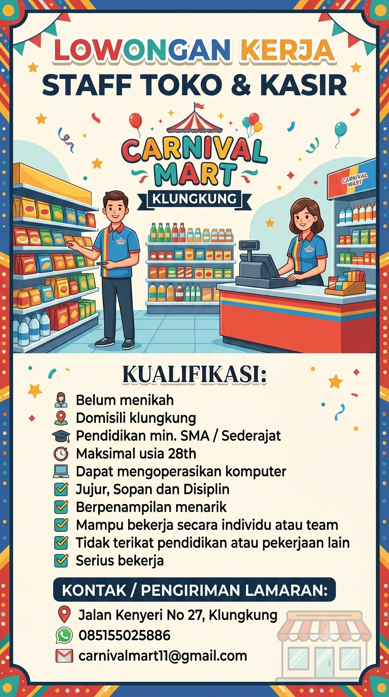 Lowongan staff toko dan kasir