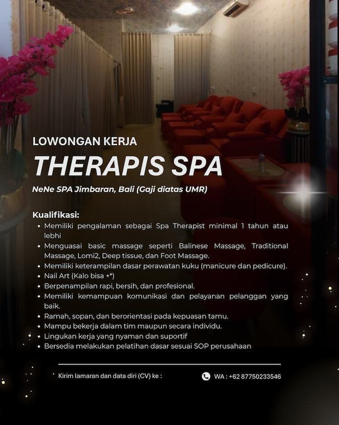 Lowongan therapis spa
