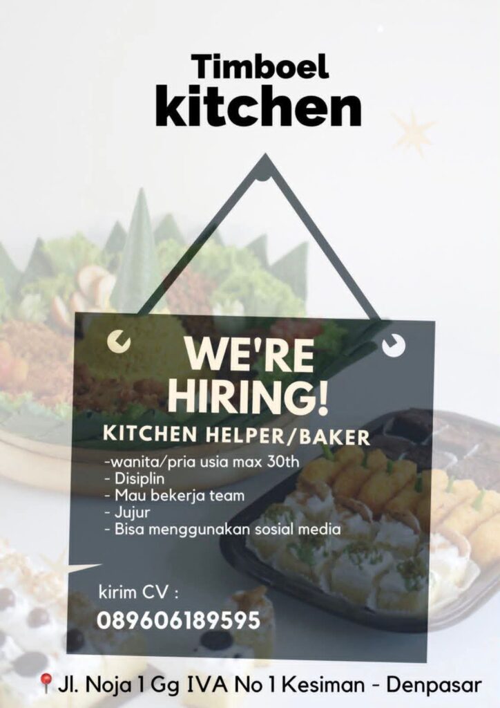Lowongan Kitchen Helper / Baker