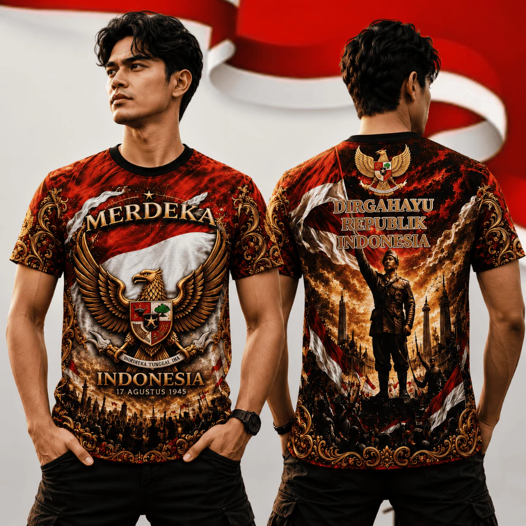 Kaos Basic Pria Wanita Dirgahayu RI Casual Kekinian