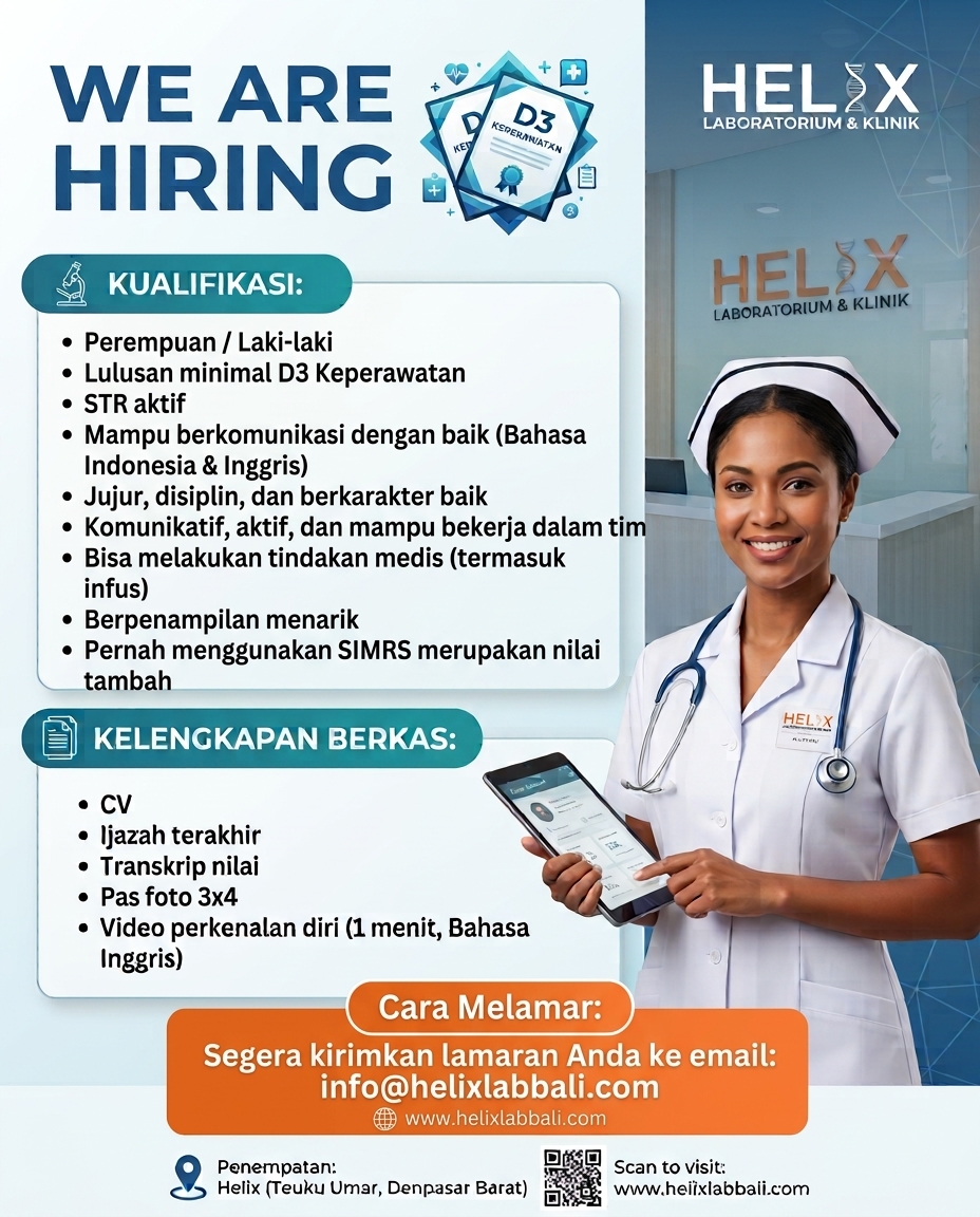 lowongan kerja perawat helix lab dan klinik